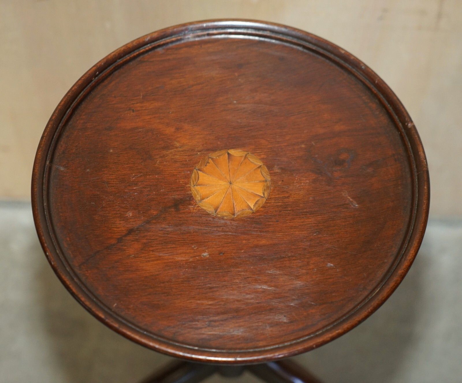 photo for sale Lovely Small Antique Sheraton Revival Mahogany Tripod Side End Lamp Wine Table