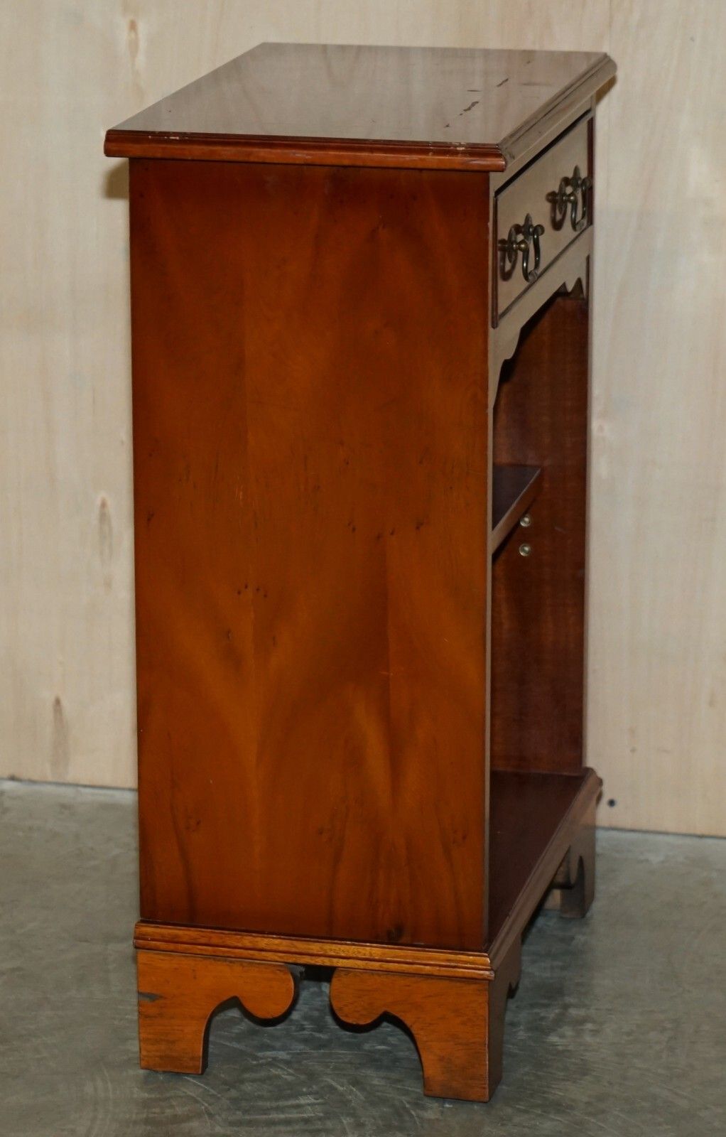 Vintage Yew Wood Side / End Sized Book Table With Single Drawer And Bookshelves photo vintage