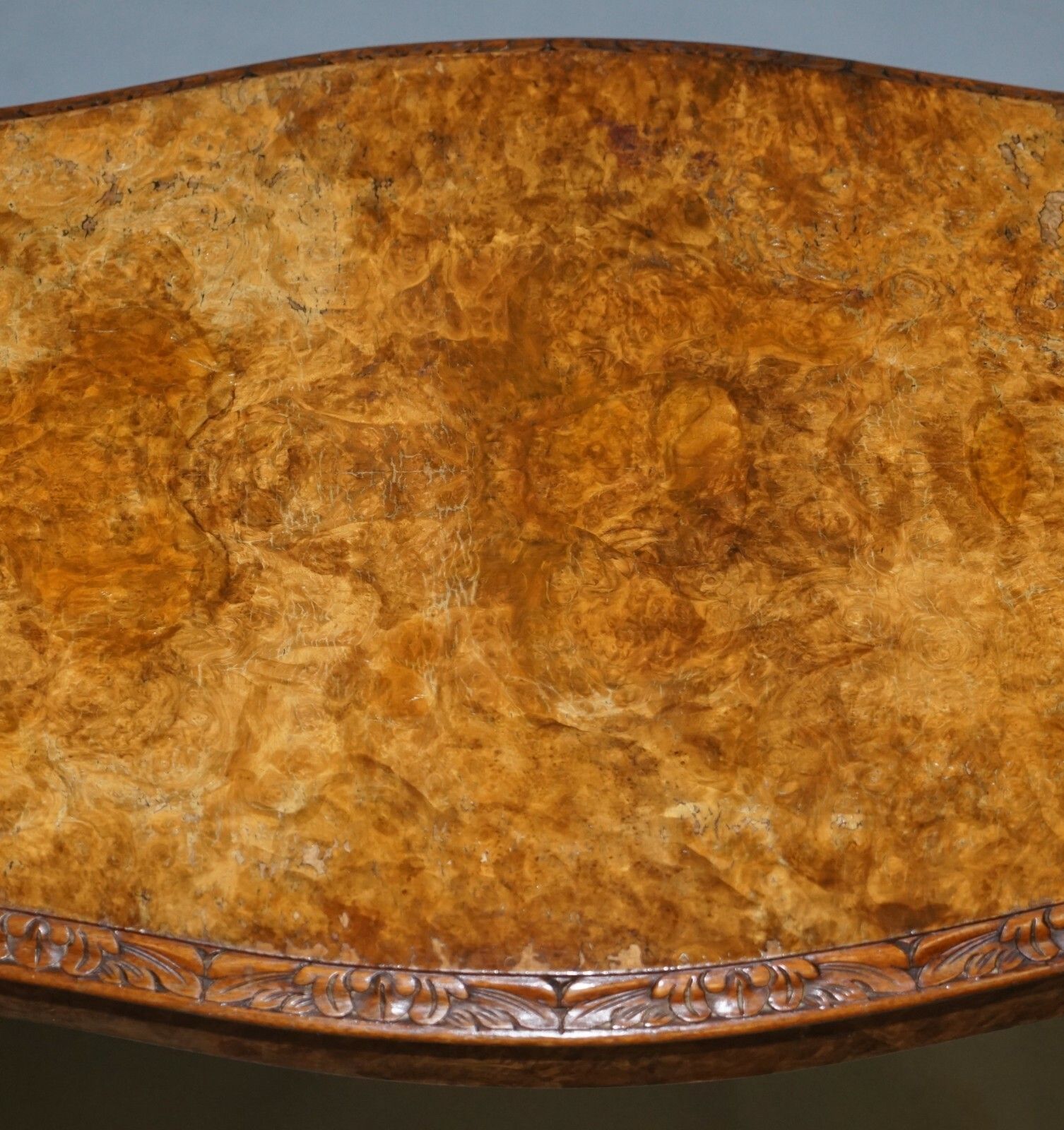 Stunning Vintage Burr Walnut Side Lamp Table Ornately Carved Frame Lion Feet photo vinterior