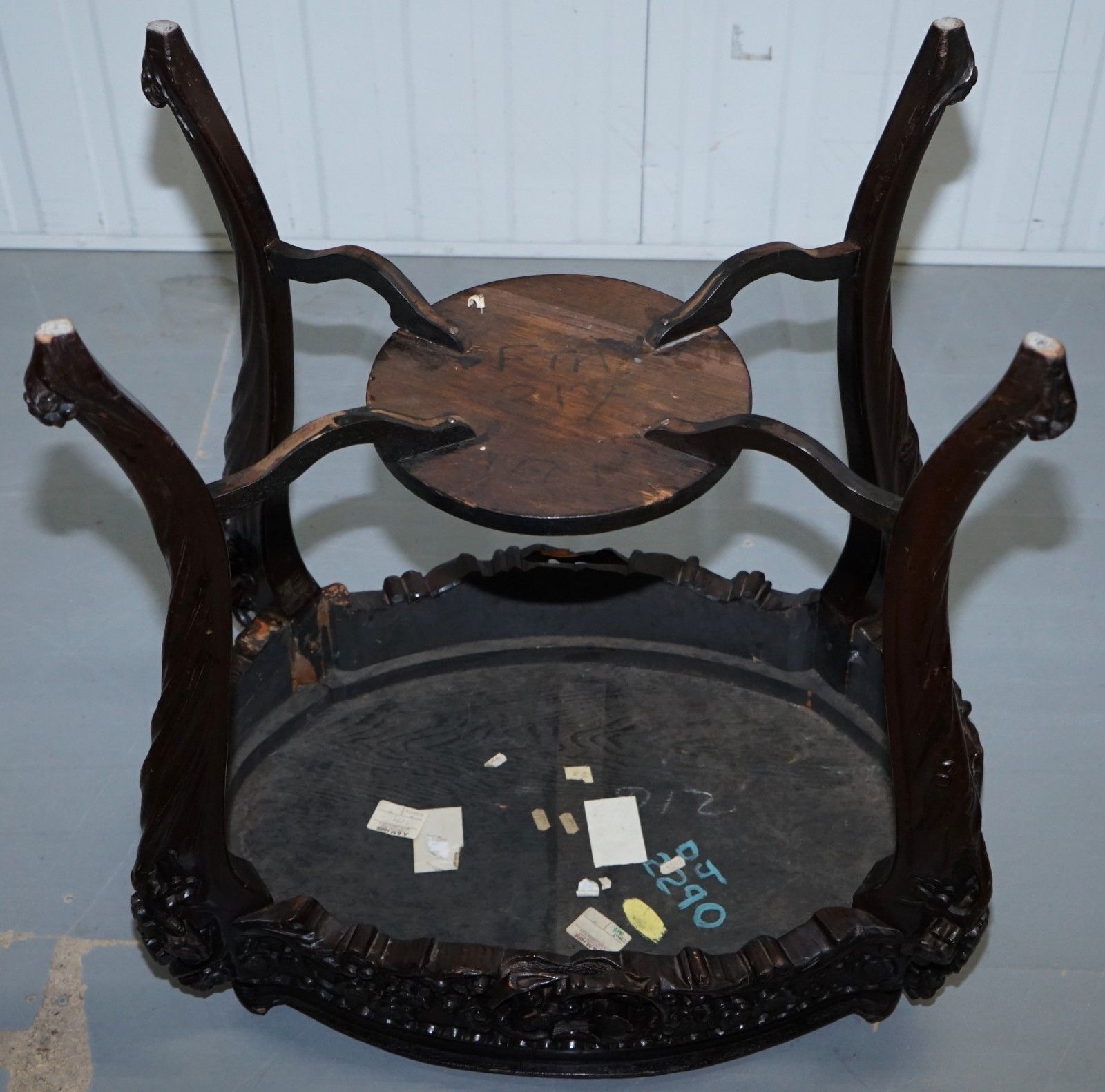 500.0 Heavily Carved Chinese Export Occasional Centre Table Black Lacquered Finish photo