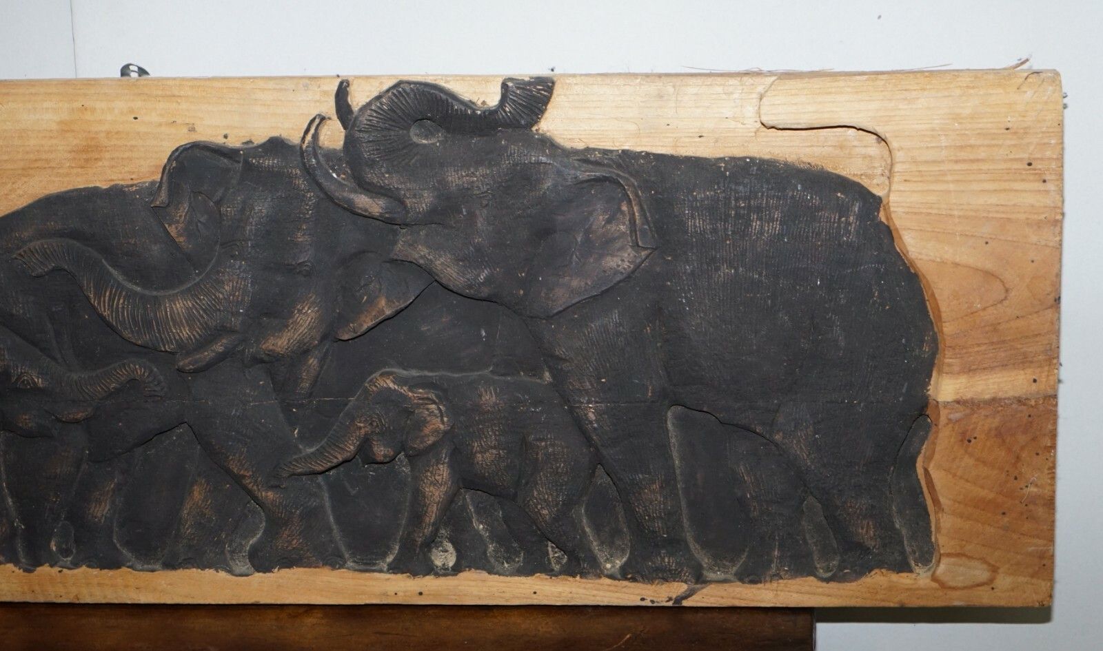 Lovely Vintage Carved Wood Display Depicting A Herd Of Elephants Circa 1960's photo 475.0