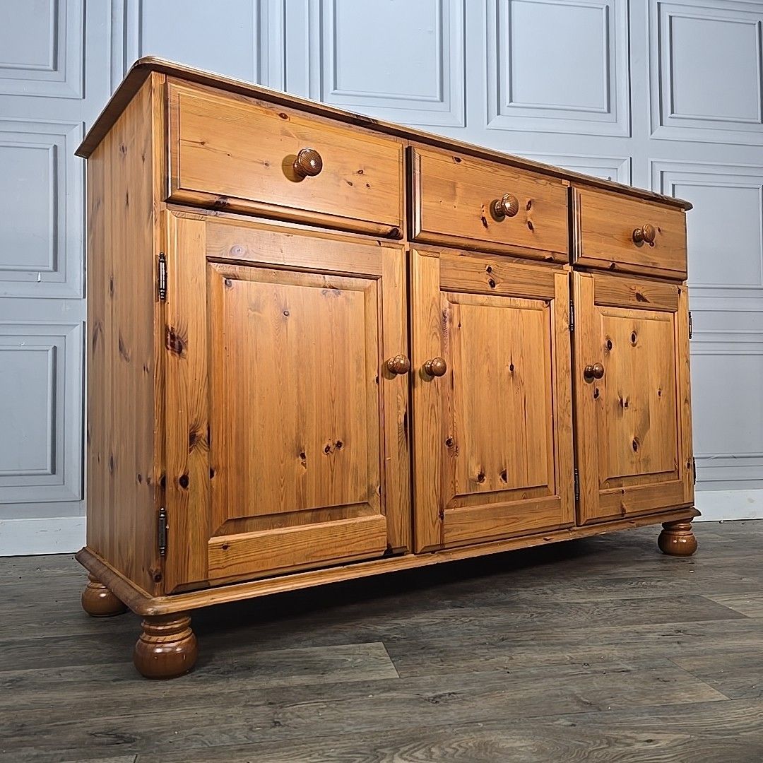 Retro Vintage Solid Pine Wooden Sideboard Cabinet Kitchen Dresser Base Drawers