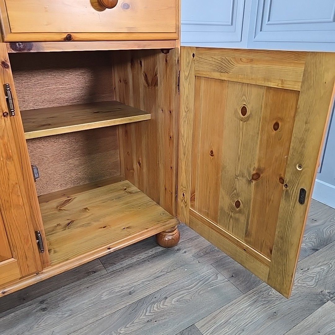 290.0 Retro Vintage Solid Pine Wooden Sideboard Cabinet Kitchen Dresser Base Drawers photo