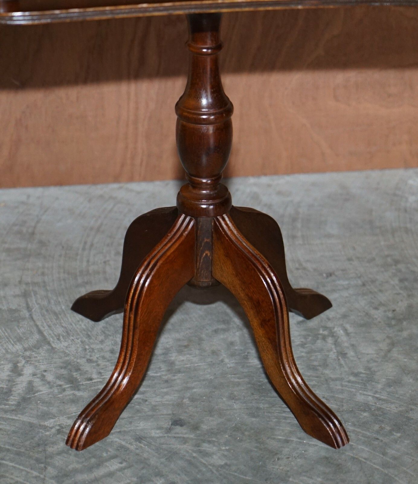 photo for sale Vintage Green Leather & Mahogany Tripod Magazine Newspaper Side End Lamp Table