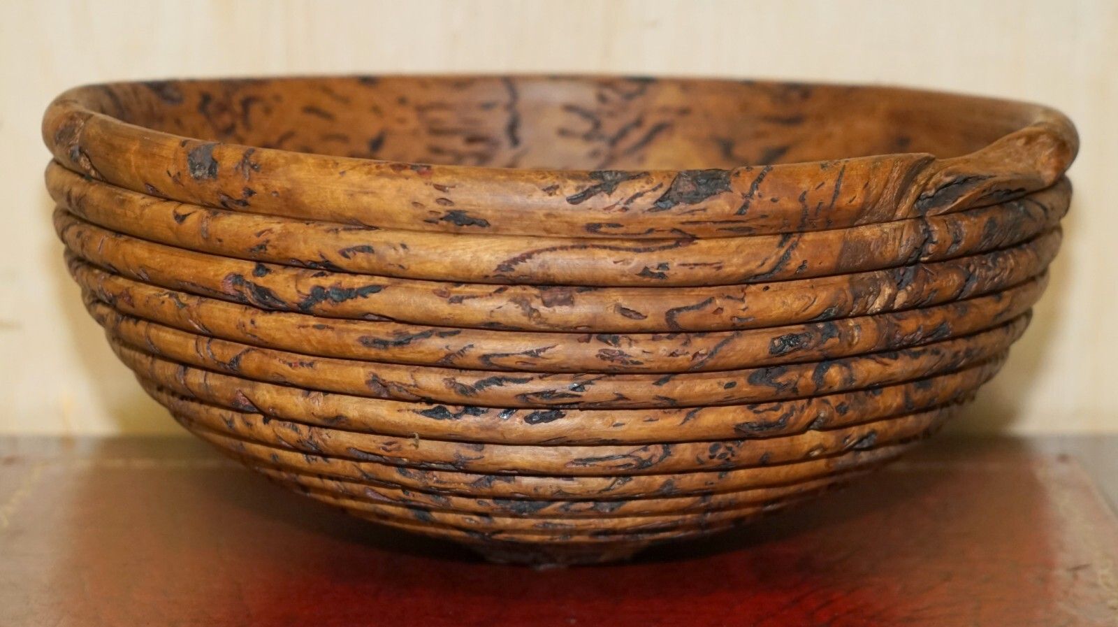 photo vinterior Extra Large Heavily Burred Eucalyptus Bowl Signed B Moss For Fruit Etc Must See