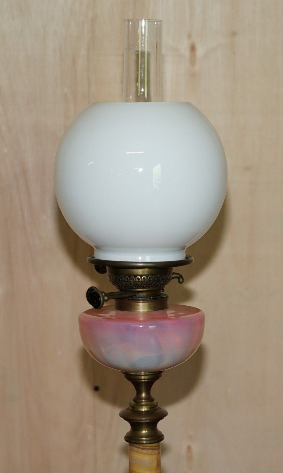 Anitique Onyx Base Victorian Oil Lamp Original Pearl Glass Finish Oil Dome photo for sale