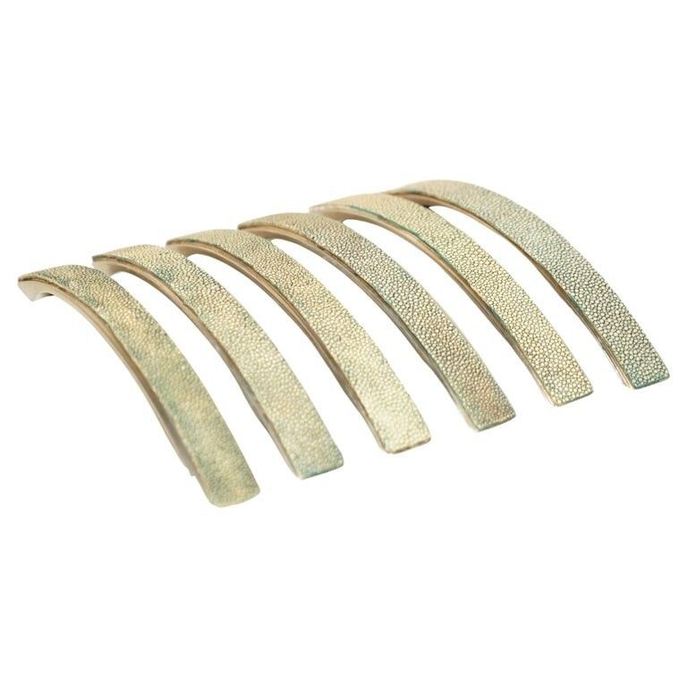 Suite Of Six Shark Manta Ray Shagreen Upholstered Contemporary Drawer Handles