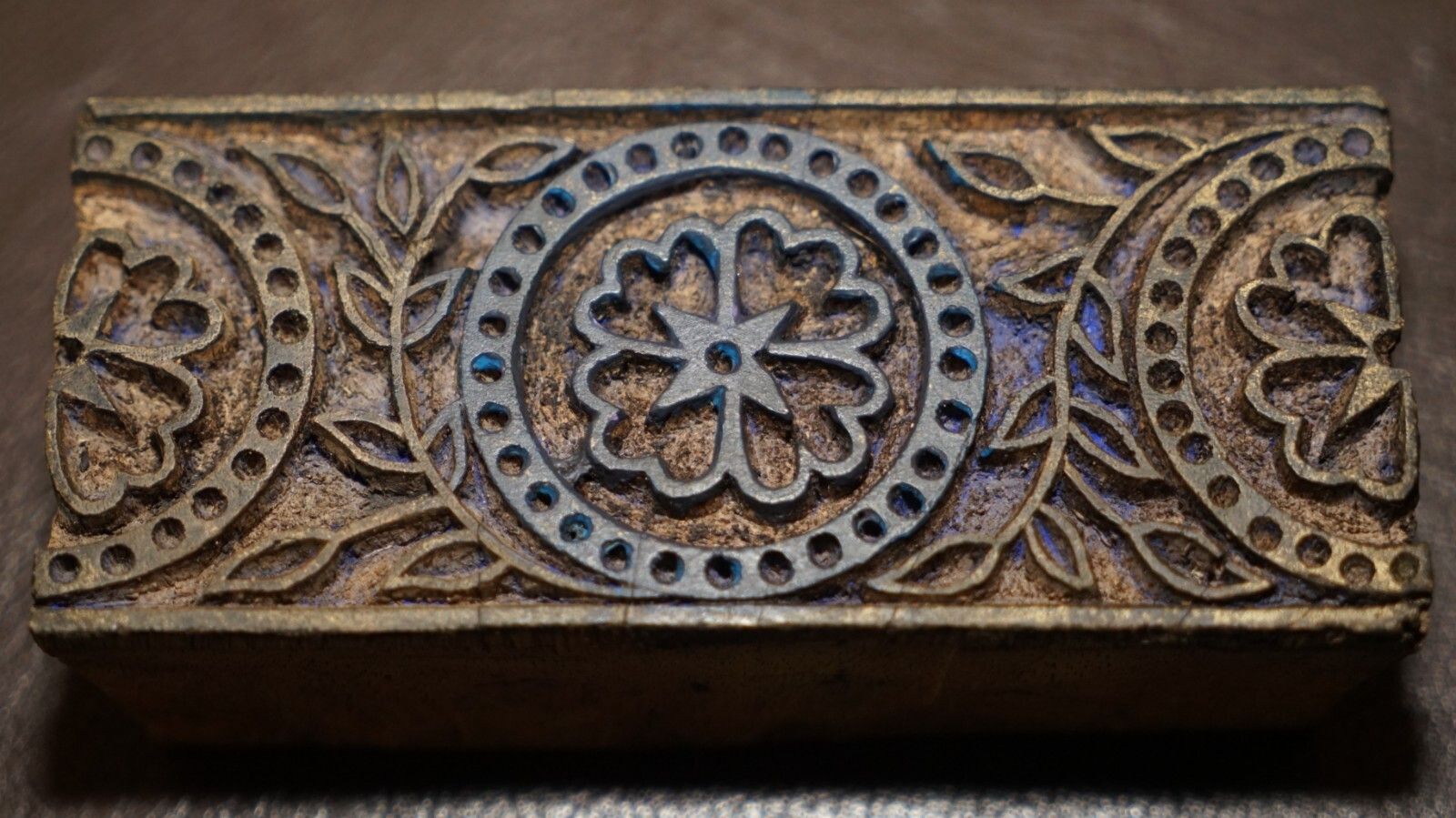 Very Collectable Antique Hand Carved Blue Flower Printing Block For Wallpaper photo 450.0