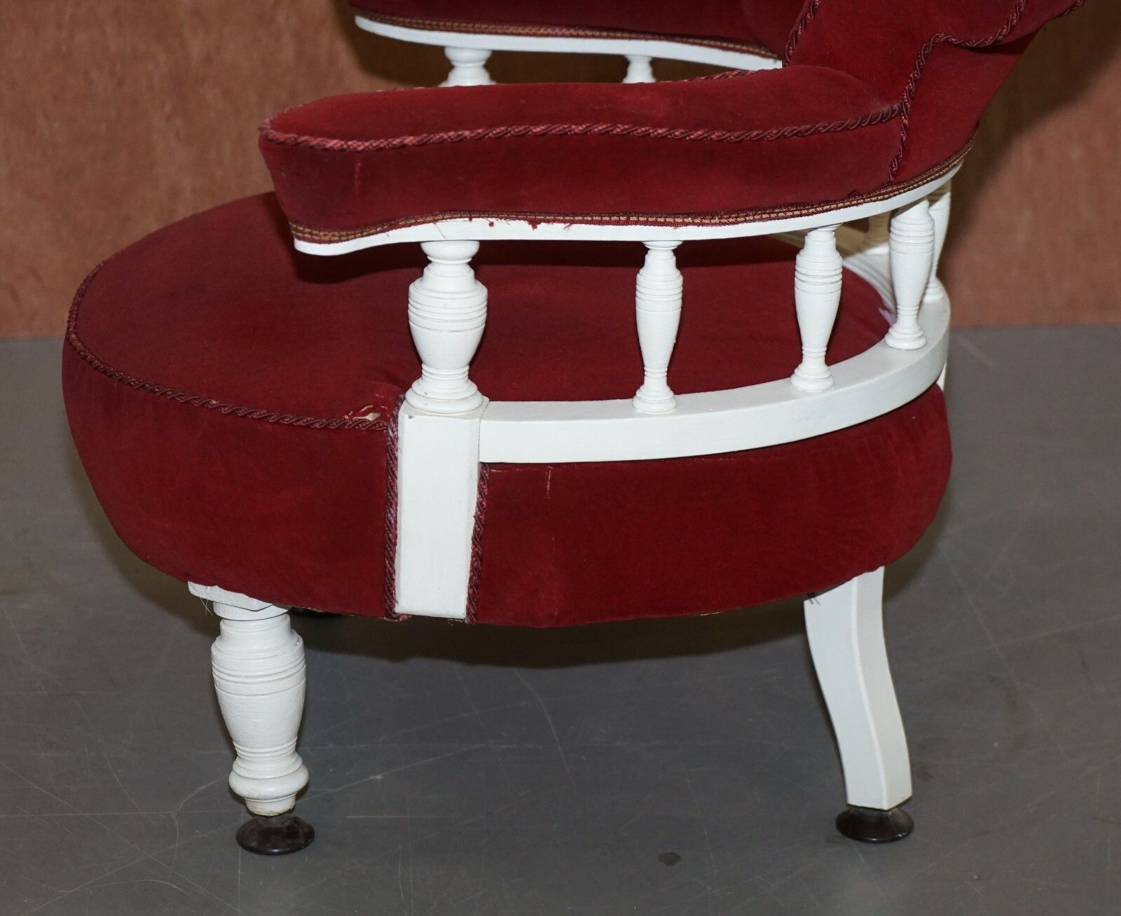 400.0 Victorian Red Velvet Upholstered Oak Framed Small Captains Occasional Armchair photo