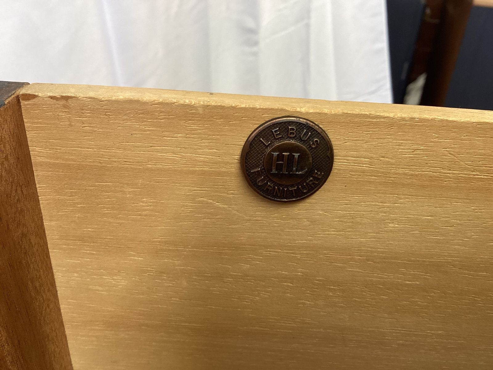 Vintage Lebus 4 Drawer Chest By Lebus Furniture With A Natural Wood Top And Brass Drop Handles photo 255.0