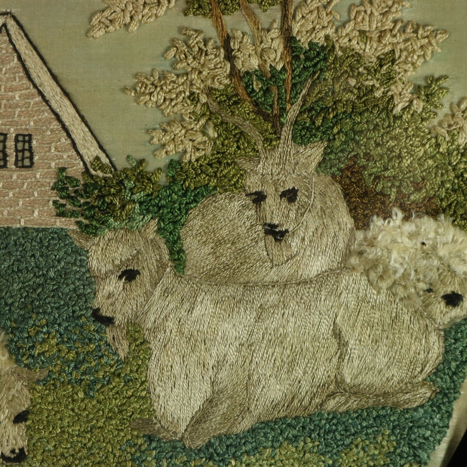 Pair Silkwork Embroidered Pictures Of Shepherd & Shepherdess photo vinterior