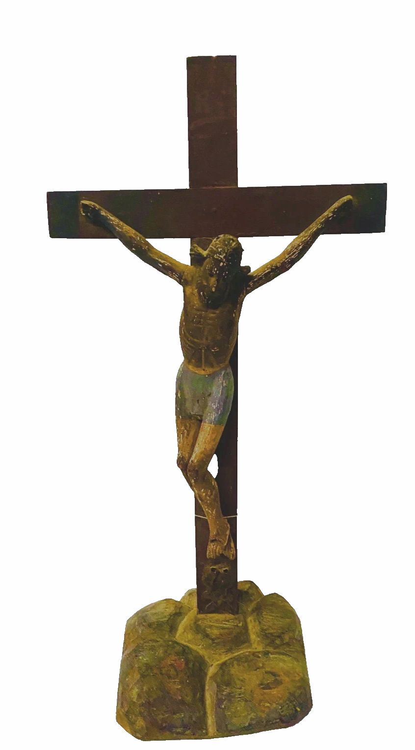 Natural Wood Crucifix Polychrome 18th Century photo for sale