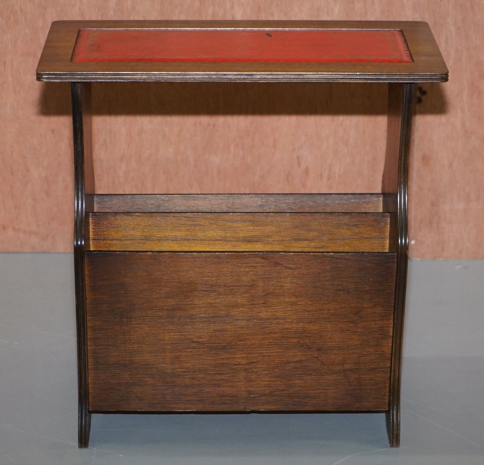 photo for sale Mahogany With Faded Oxblood Leather Top Bevan Funnell Side Table Magazine Rack