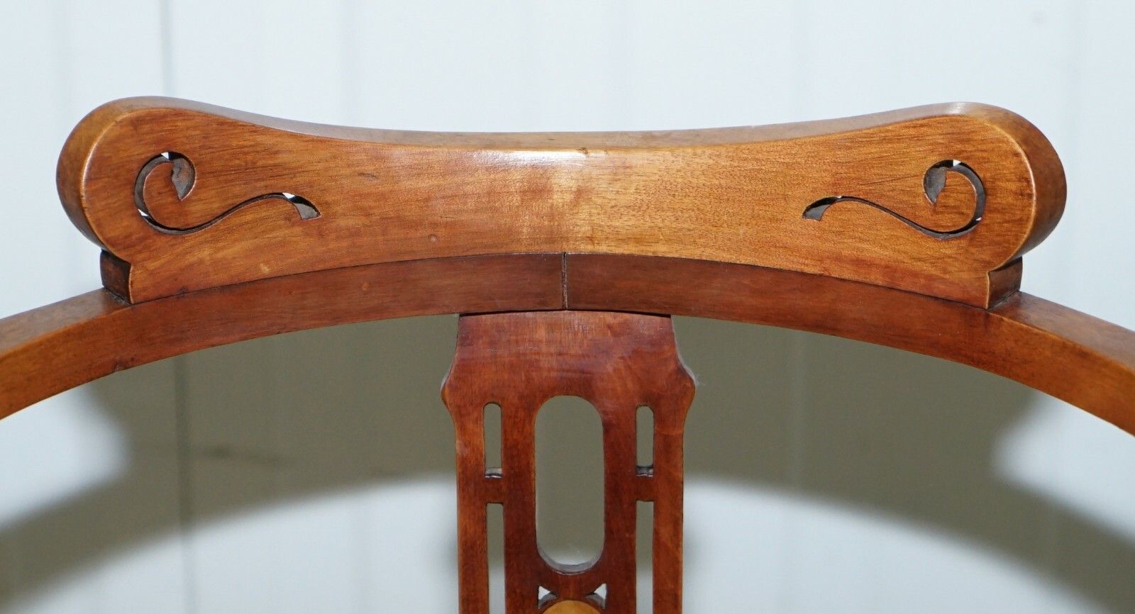 Stunning Edwardian Bow Back Walnut Chair Arts & Crafts Mother Of Pearl Inlay photo for sale