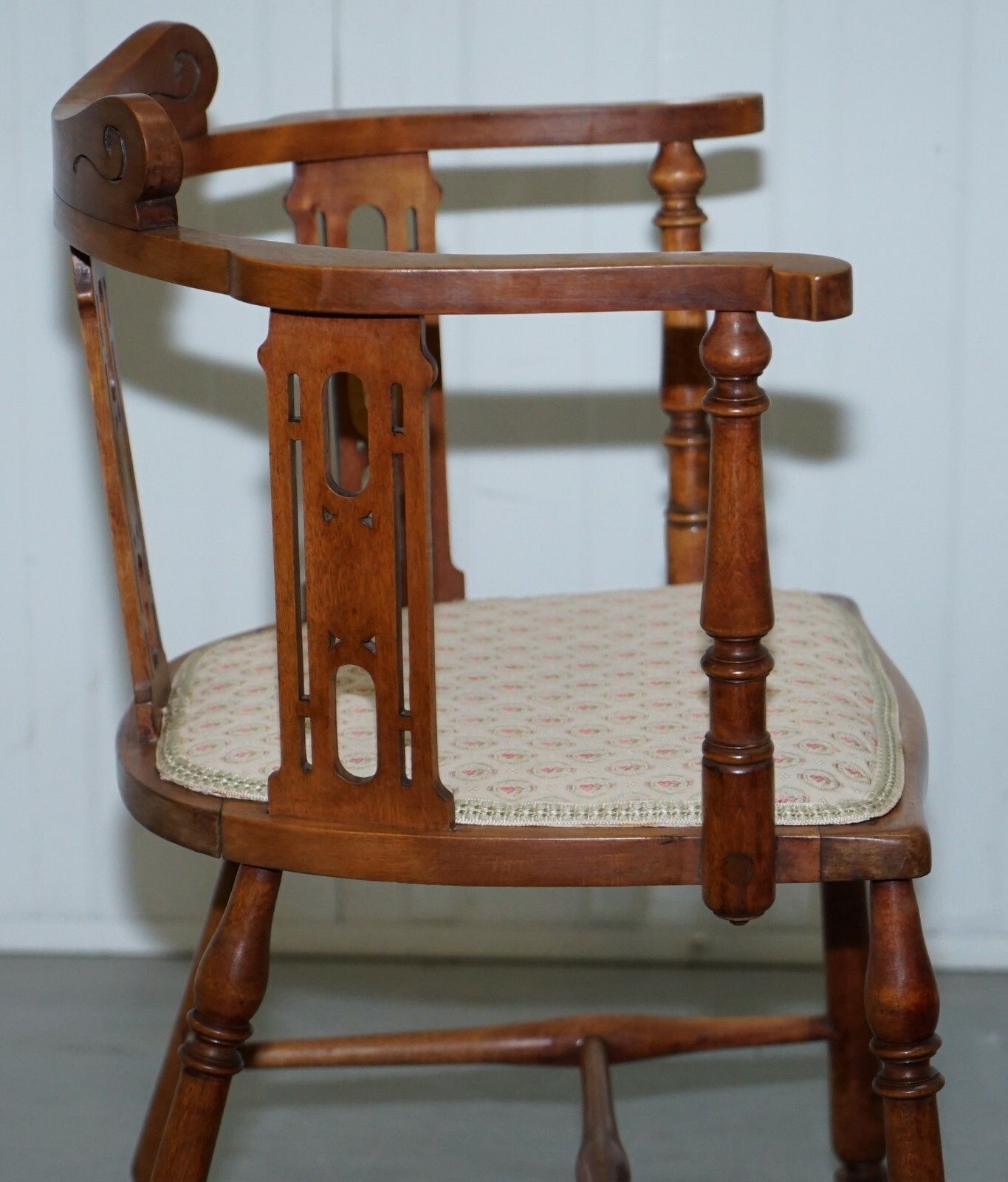 photo for sale Stunning Edwardian Bow Back Walnut Chair Arts & Crafts Mother Of Pearl Inlay