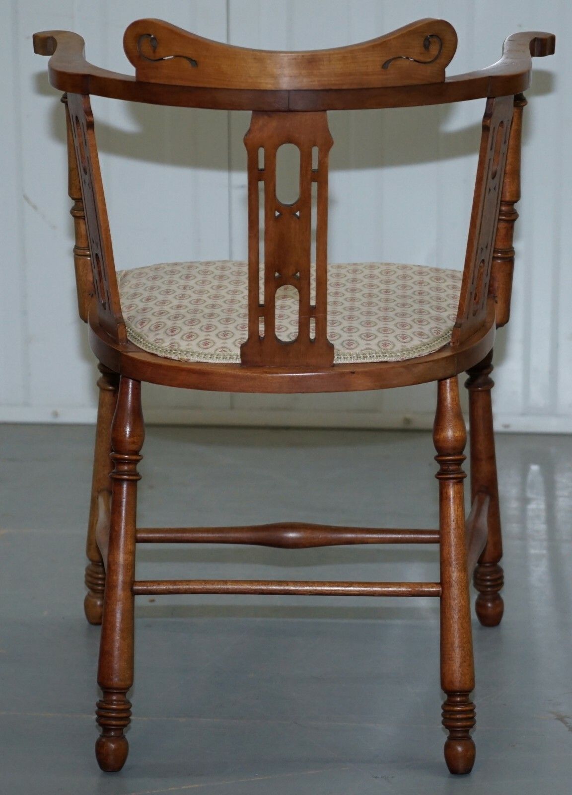 Furniture Stunning Edwardian Bow Back Walnut Chair Arts & Crafts Mother Of Pearl Inlay photo