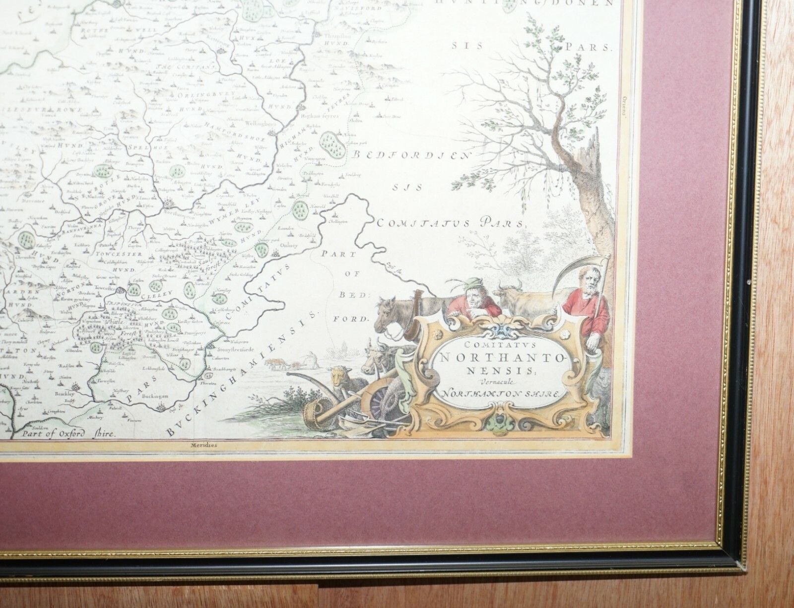 Double Sided Northamptonshire 1645 Hand Coloured Antique Print Map Rare Find photo Art