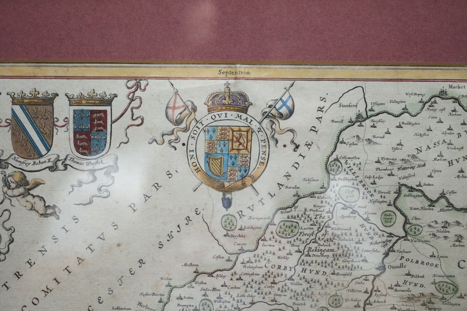 Double Sided Northamptonshire 1645 Hand Coloured Antique Print Map Rare Find photo vintage