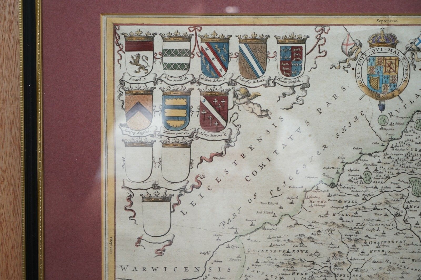 photo furniture Double Sided Northamptonshire 1645 Hand Coloured Antique Print Map Rare Find