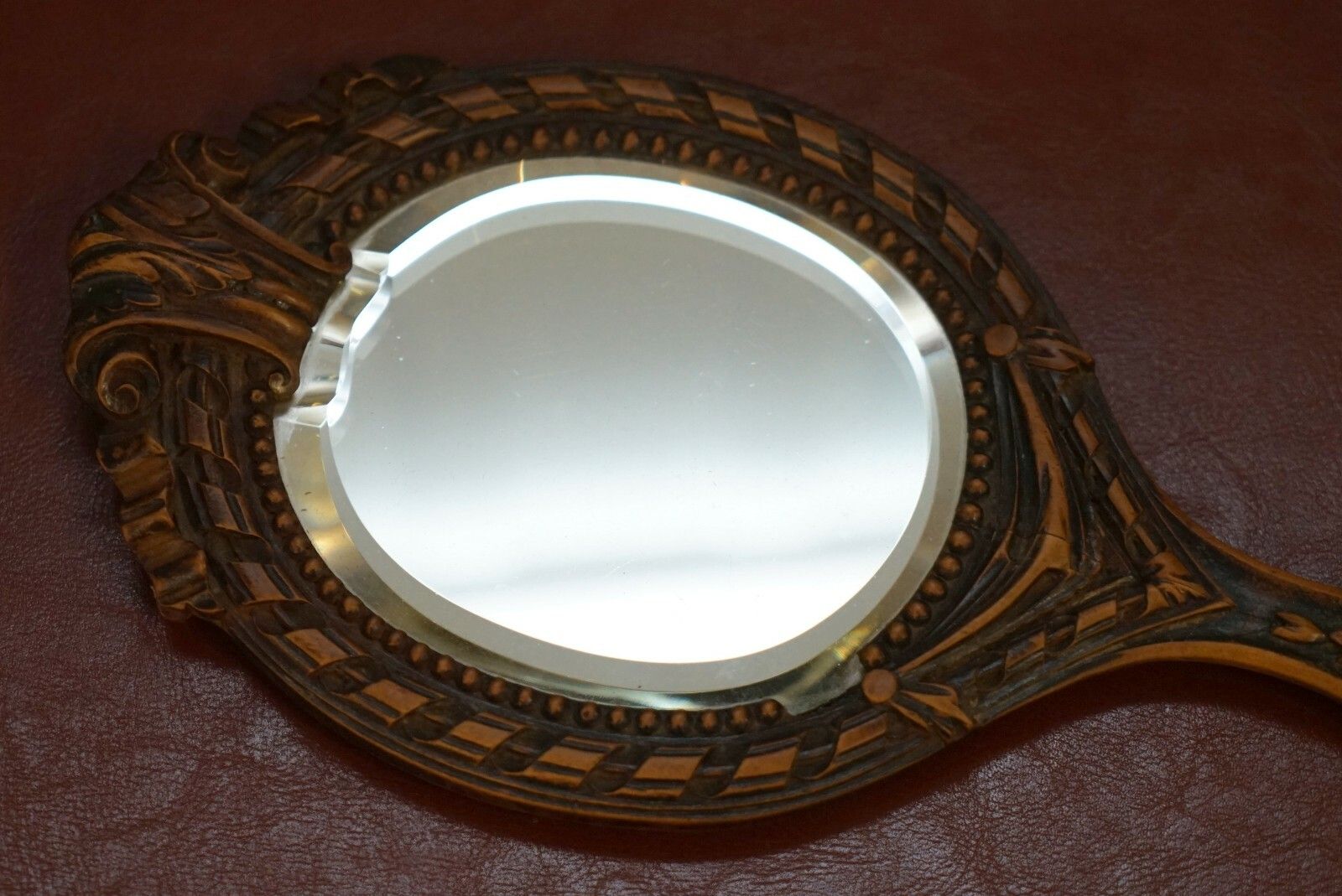 Stunning Antique Black Forest Hand Carved Wood Dressing Table Mirror Hand Held photo Home Decor