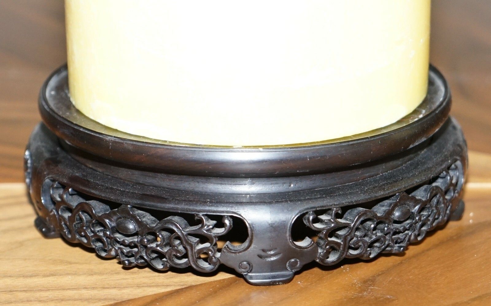 Stunning Pair Of Very Large Vintage Chinese Church Candles With Carved Wood Base photo Home Decor