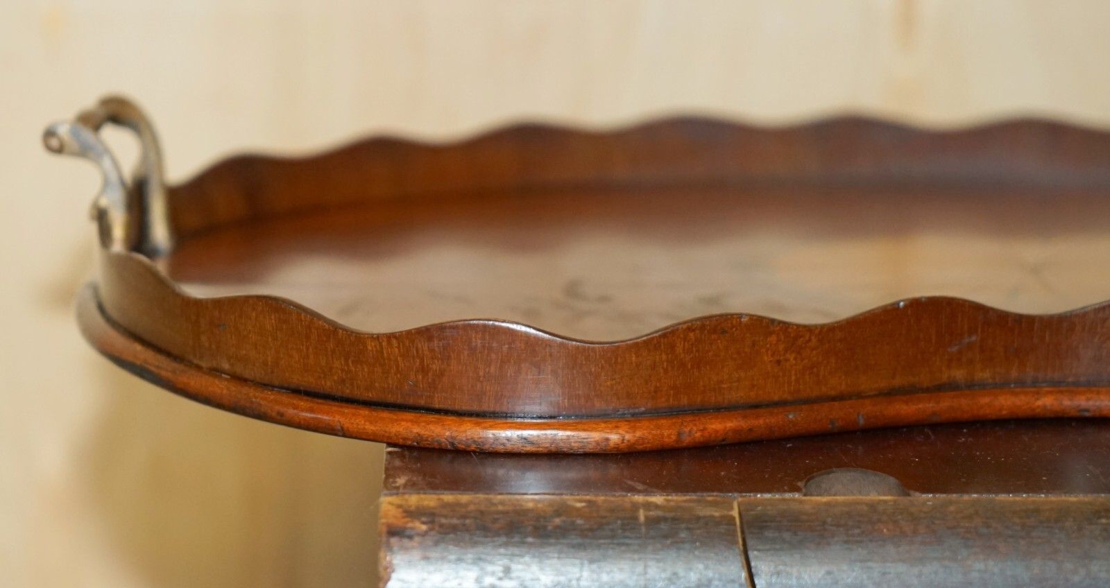 Antique Circa 1880 Sheraton Revival Satinwood Walnut Serving Tray Bronze Handles photo Home Decor