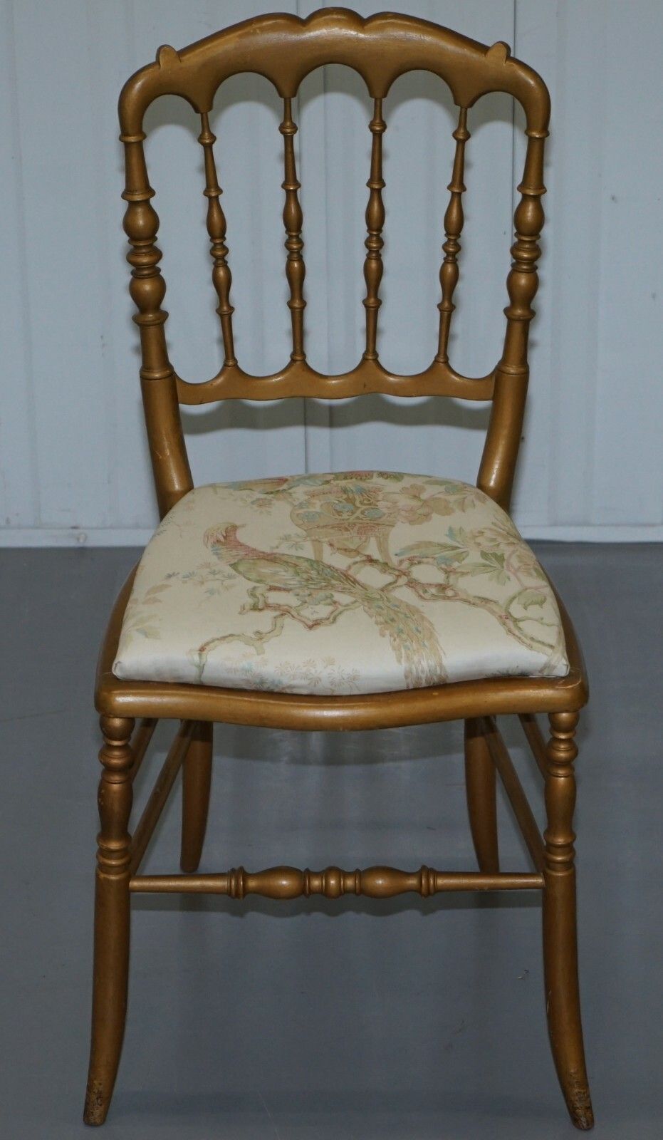 Regency Style Gold Gilt Wood Spindle Chair Circa 1900 Ornate Bird Upholstery photo furniture