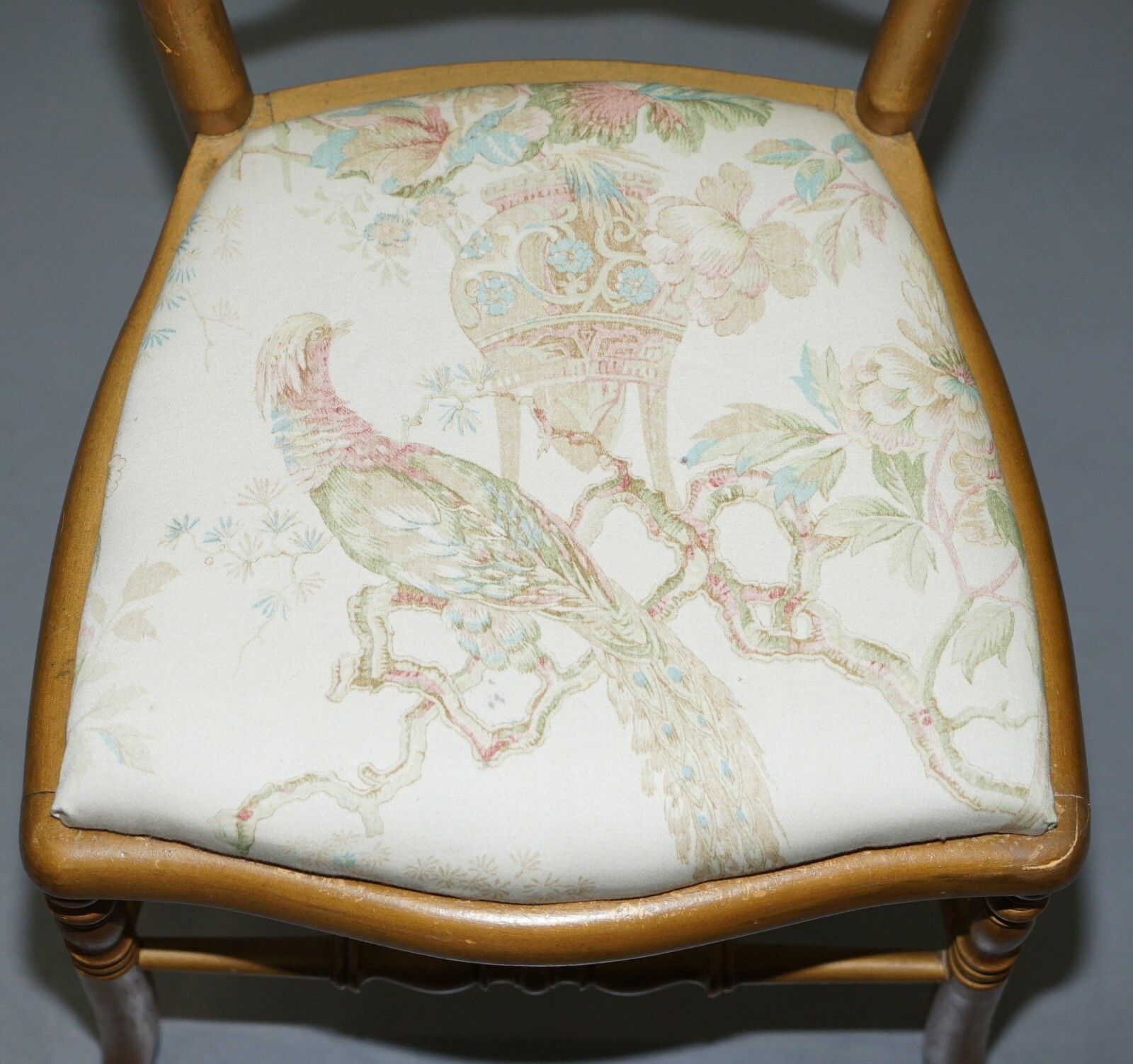 Regency Style Gold Gilt Wood Spindle Chair Circa 1900 Ornate Bird Upholstery photo for sale