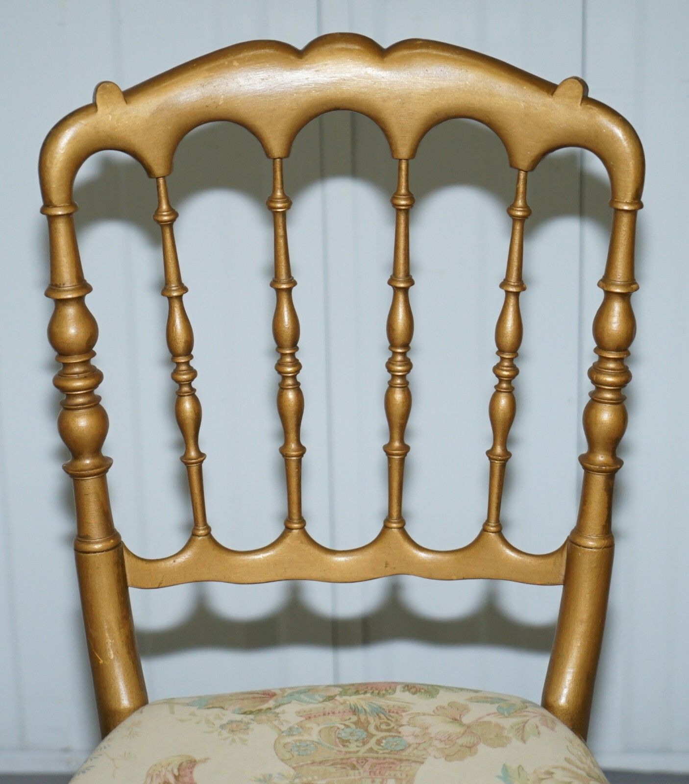 Regency Style Gold Gilt Wood Spindle Chair Circa 1900 Ornate Bird Upholstery photo Furniture