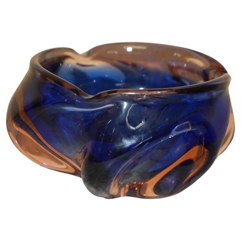 Beautiful Decorative Custom Made Decorative Floral Glass Bowl Or Dish Deep Blue