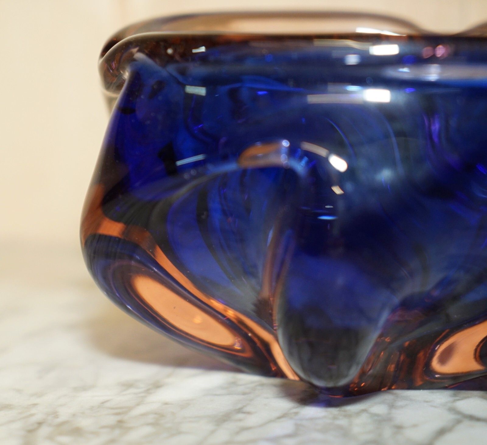 Beautiful Decorative Custom Made Decorative Floral Glass Bowl Or Dish Deep Blue photo for sale