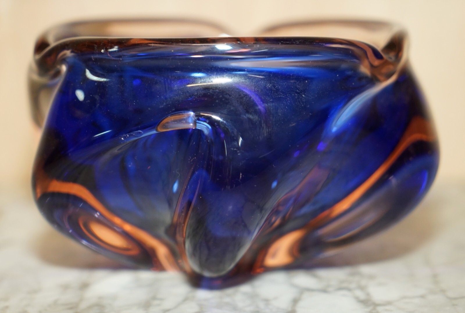Beautiful Decorative Custom Made Decorative Floral Glass Bowl Or Dish Deep Blue photo Home Decor