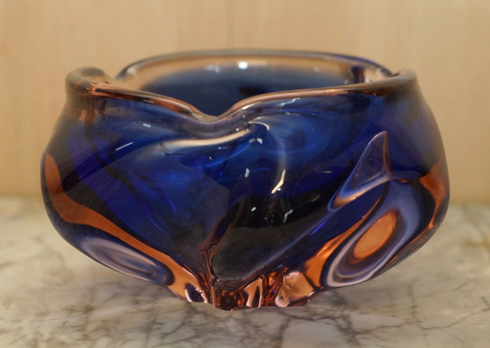 photo buy Beautiful Decorative Custom Made Decorative Floral Glass Bowl Or Dish Deep Blue
