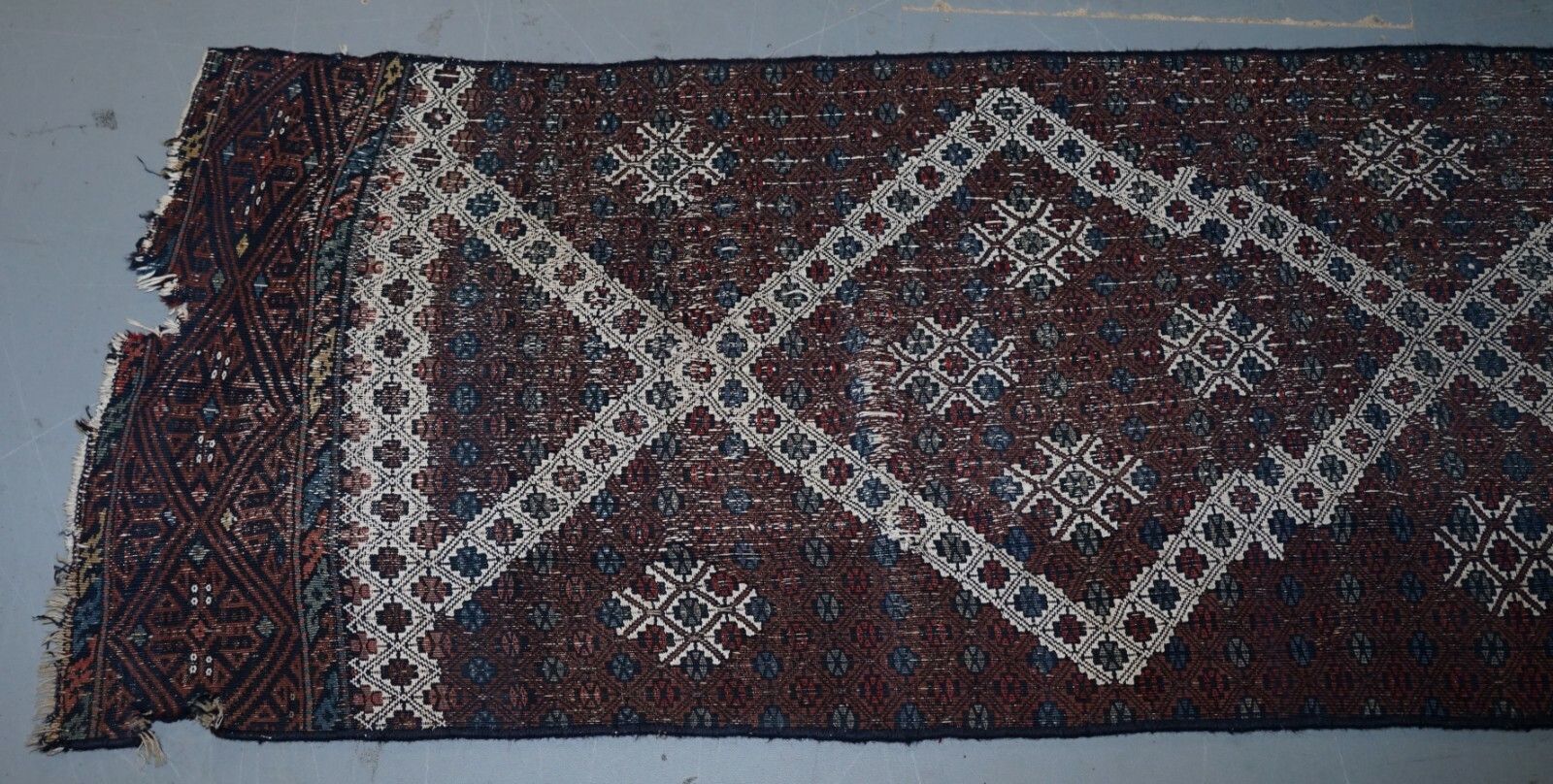 Very Old Antique Hand Knotted Runner Rug Stunning Kilim Country House Charming photo vinterior