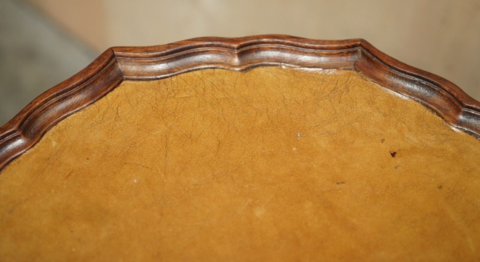 photo for sale Restored Mahogany Pie Crust Edge Green Leather Tripod Side End Lamp Wine Table