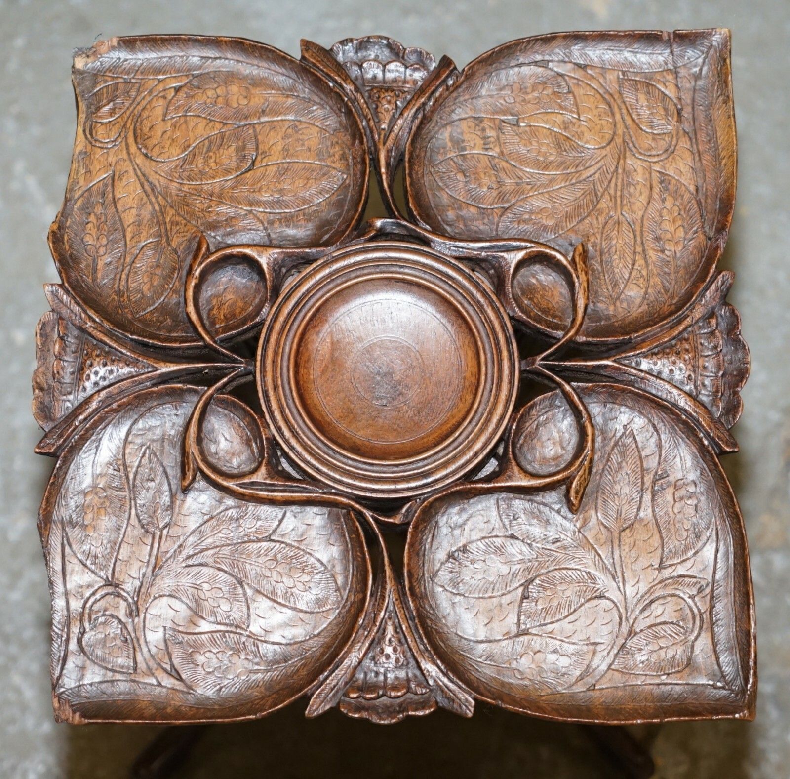 Anglo Burmese Hand Carved 19th Century Antique Folding Side End Lamp Wine Table photo vintage