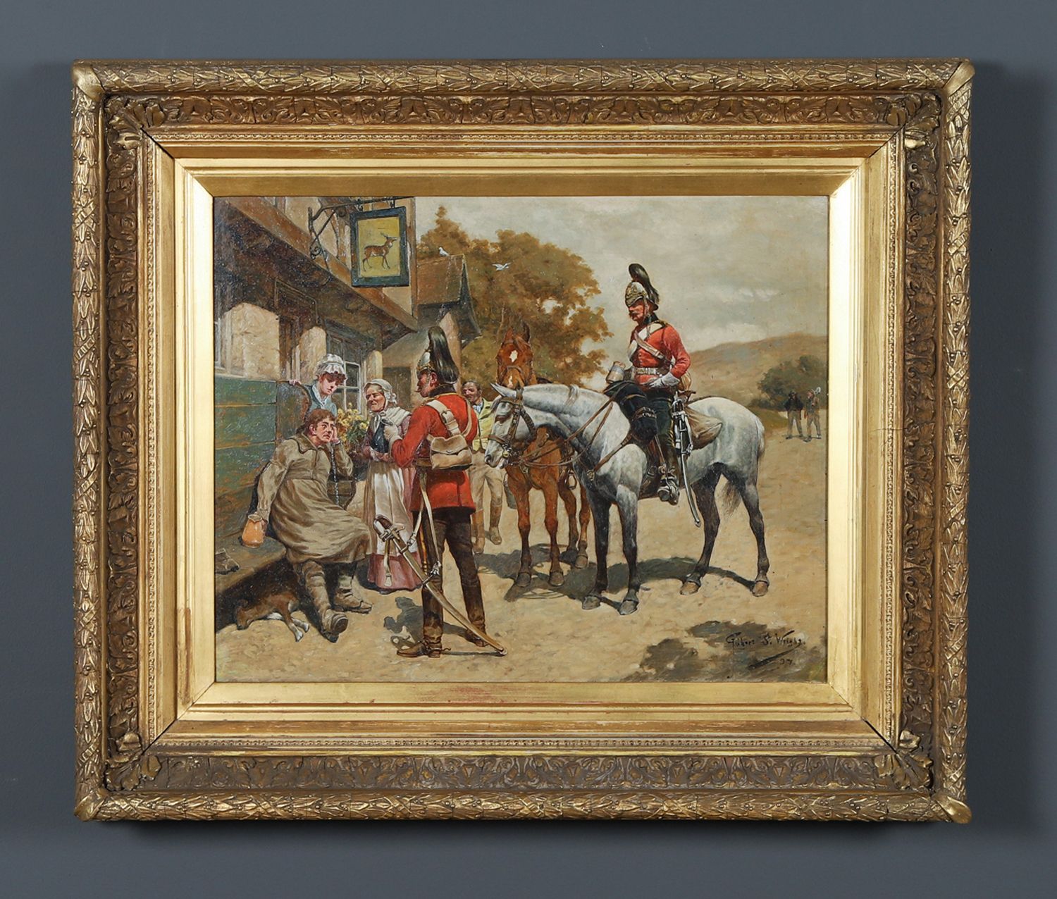 English Victorian Drunken & Disorderly Tavern Oil Painting Picture By Gilbert Scott Wright (Circa 1897) photo furniture
