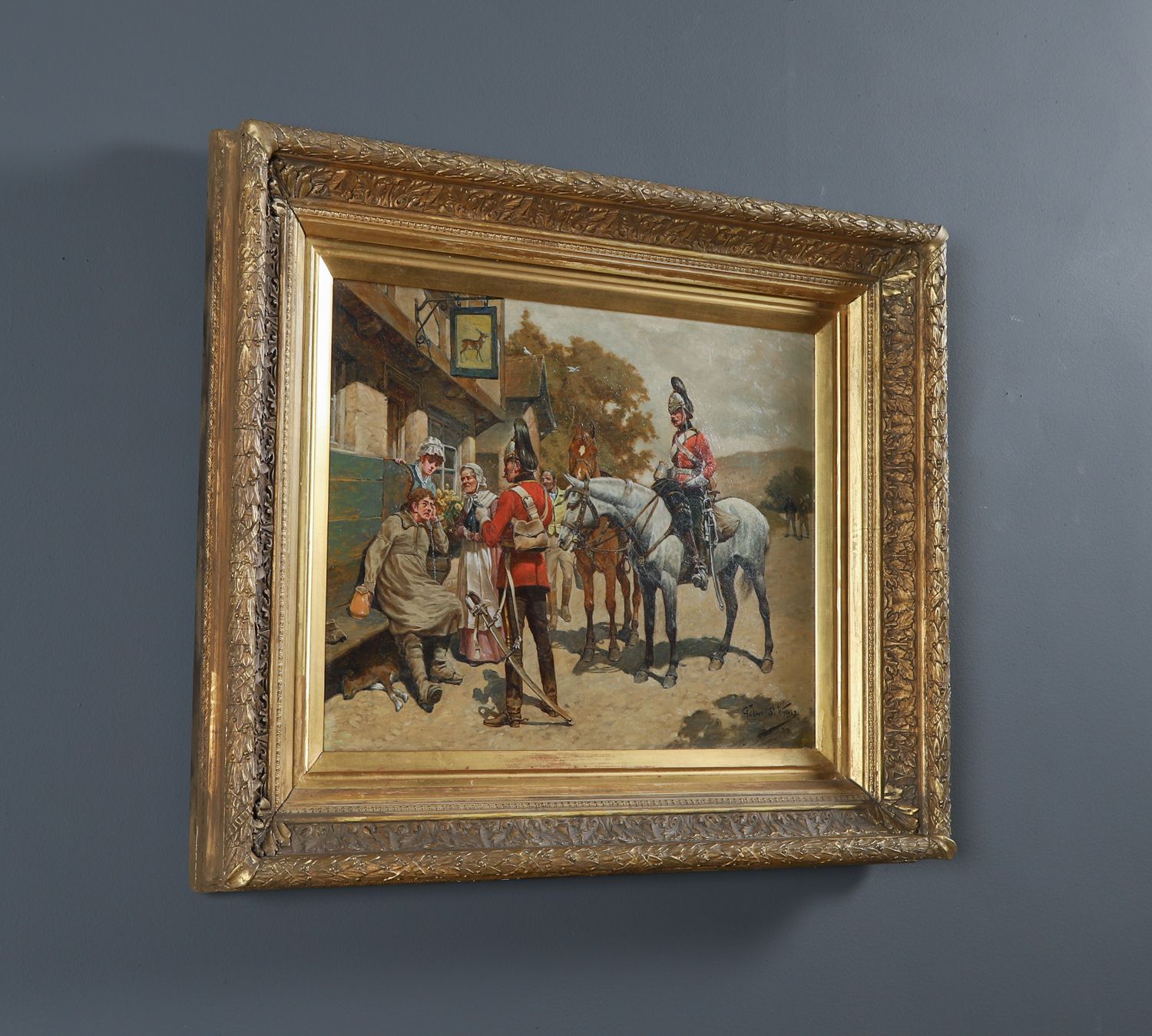 English Victorian Drunken & Disorderly Tavern Oil Painting Picture By Gilbert Scott Wright (Circa 1897) photo vintage