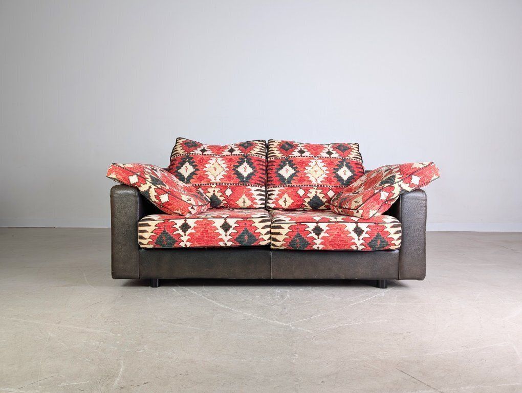 Original Giorgio Soressi Sofa Design Couch 1990 Leather Two Seater photo for sale
