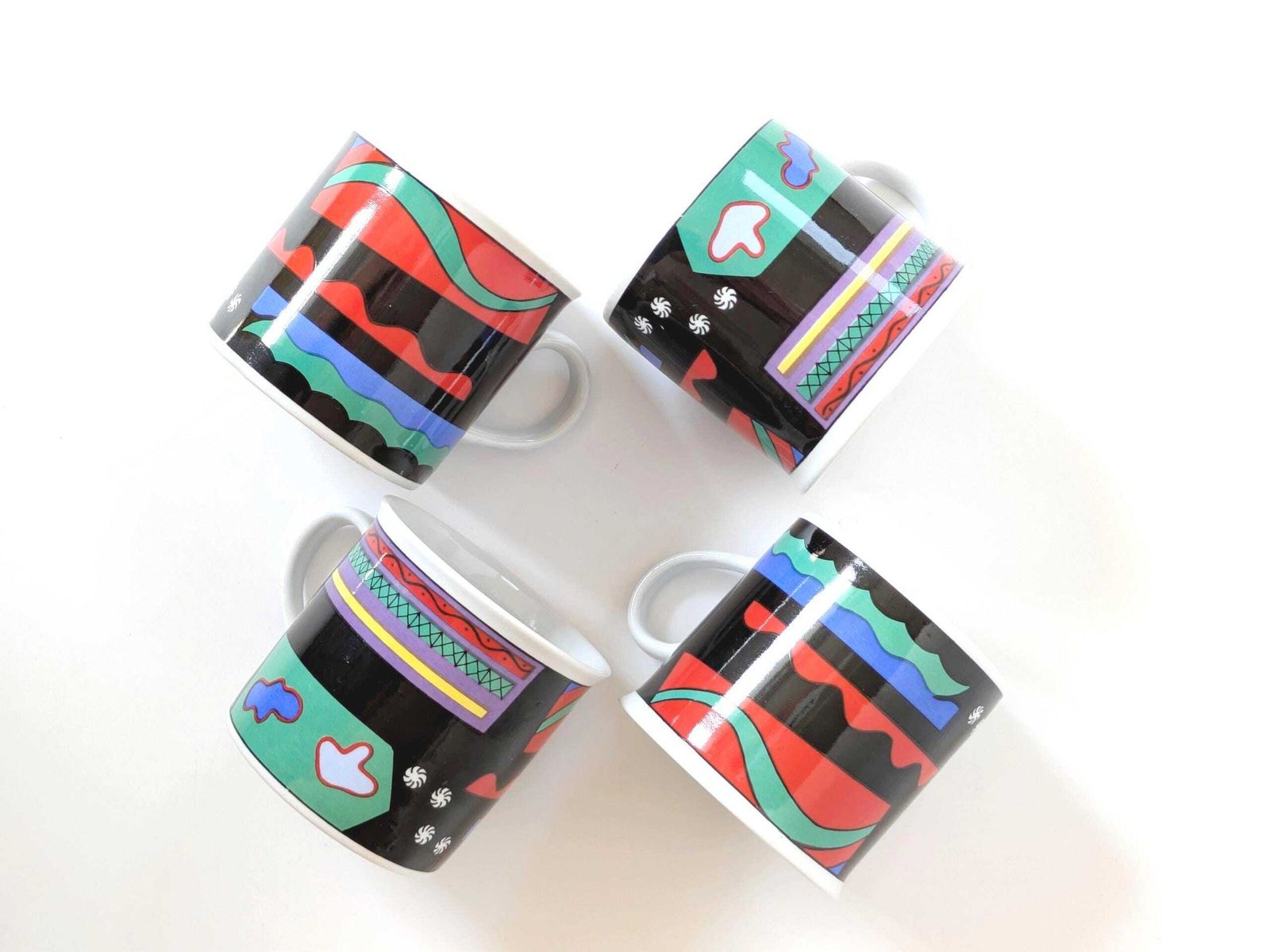 1980s Postmodern Memphis Coffee Set, Burg Lindau Germany, Porcelain Cups & Saucers photo for sale