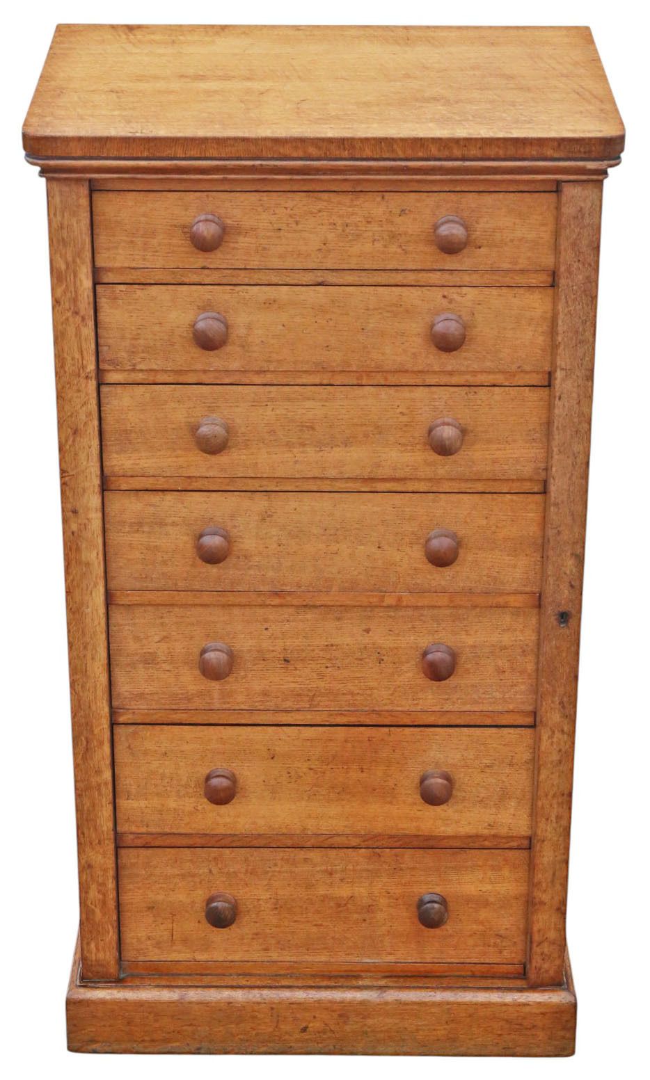 Antique 19th Century Oak Wellington Chest Of 7 Drawers – Fine Quality By Edwards & Roberts photo furniture