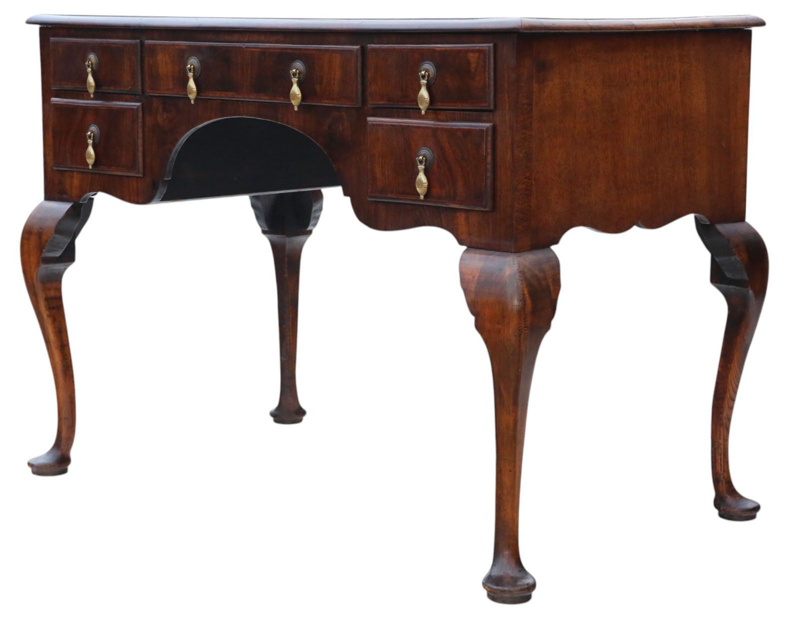 Antique C.1910 Walnut Figured 5 Drawer Writing Desk / Dressing Table – Fine Quality photo for sale