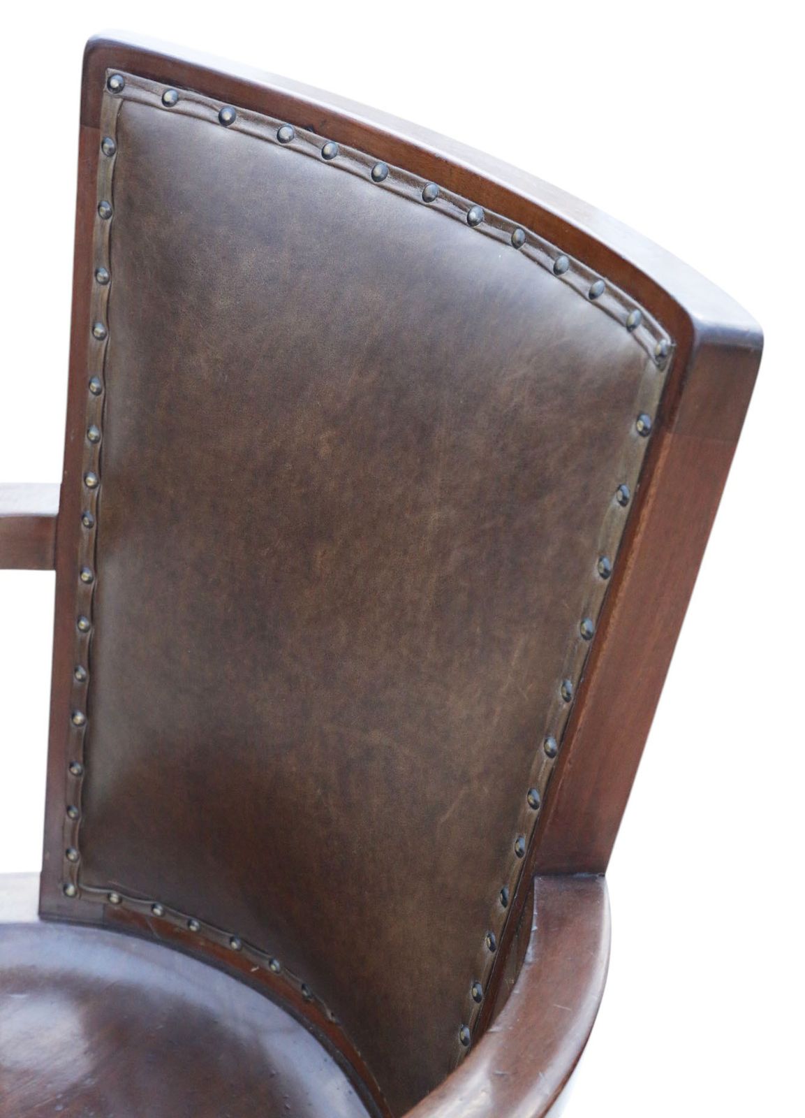 Antique C.1900 Mahogany And Leather Swivel Captain’s Chair – Quality Desk Chair photo buy