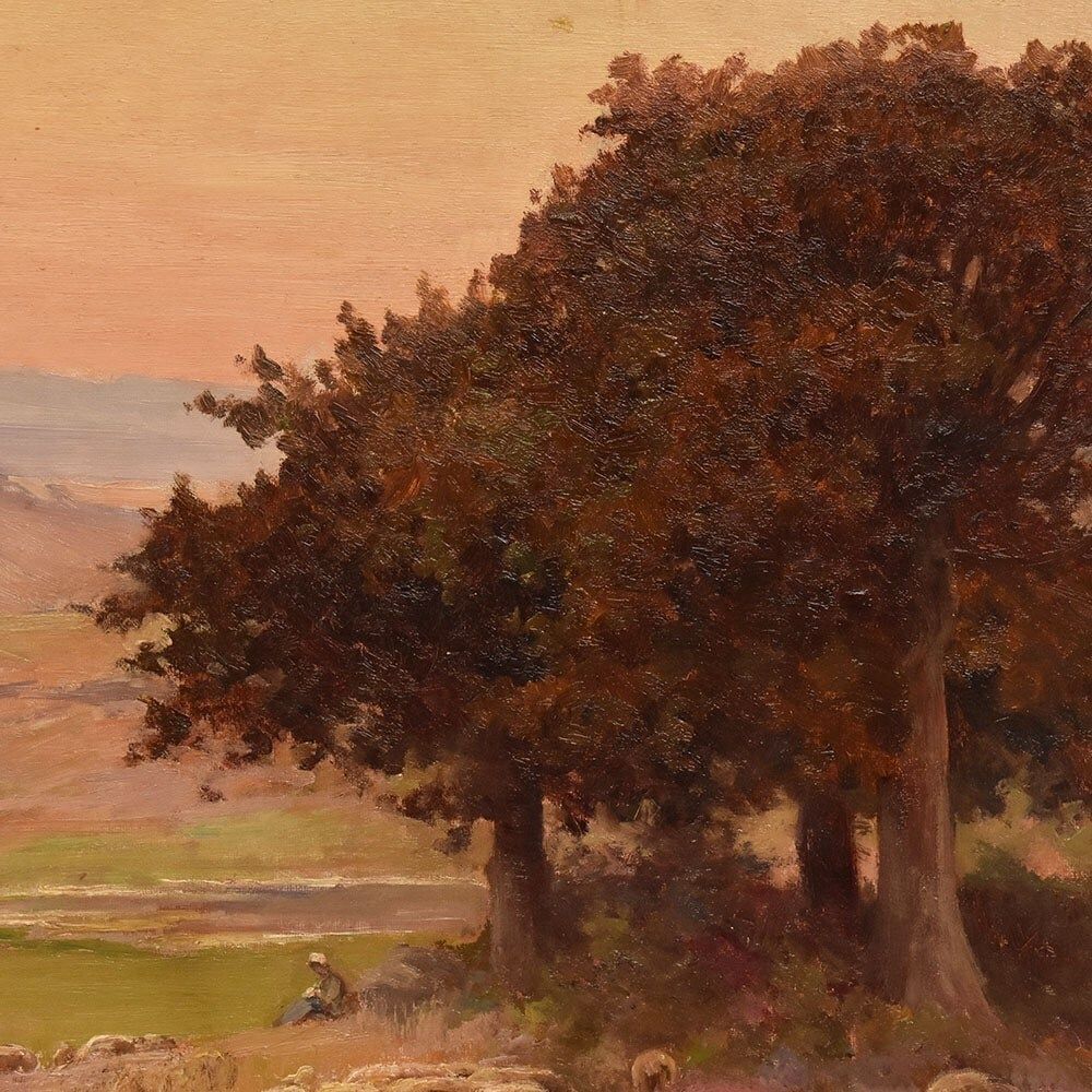 Antique Oil Painting, Landscape With French Moorland And Flock, XIX Century photo vinterior