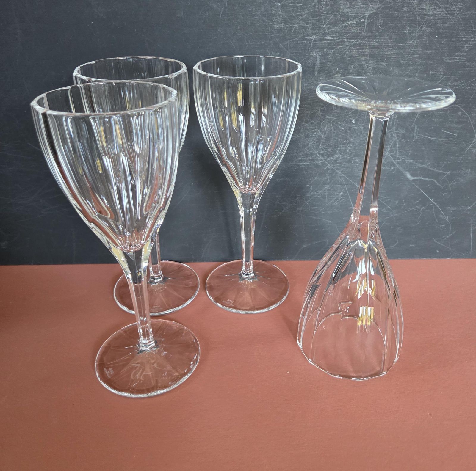photo furniture A Set Of 4 Vintage Stuart Crystal Large 8 Inch Wine Or Water Goblets In Ashbury Pattern, 1980s