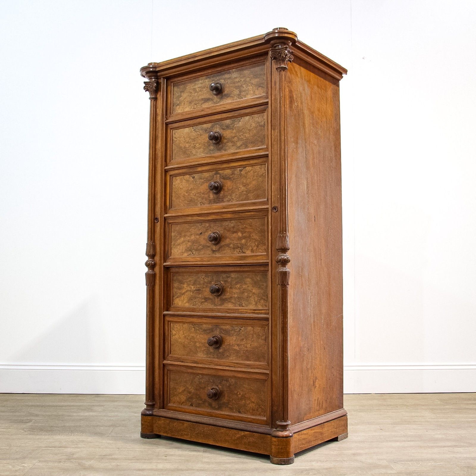 Swedish 7 Drawer Tall Wellington Style Carved Chest photo Furniture