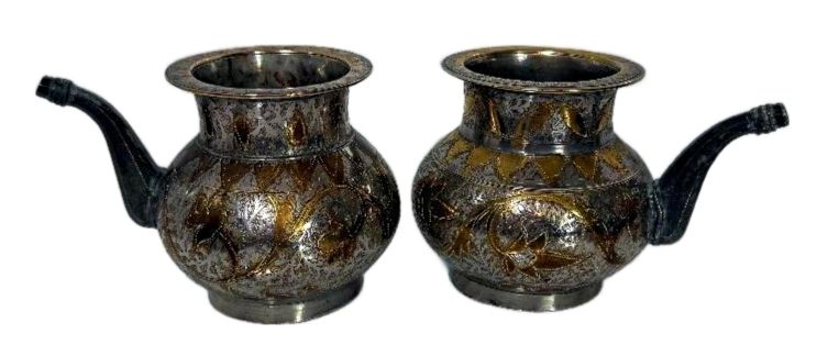 1850s Silver Plate And Brass Engraved Indian Lota, Set Of 2 photo furniture