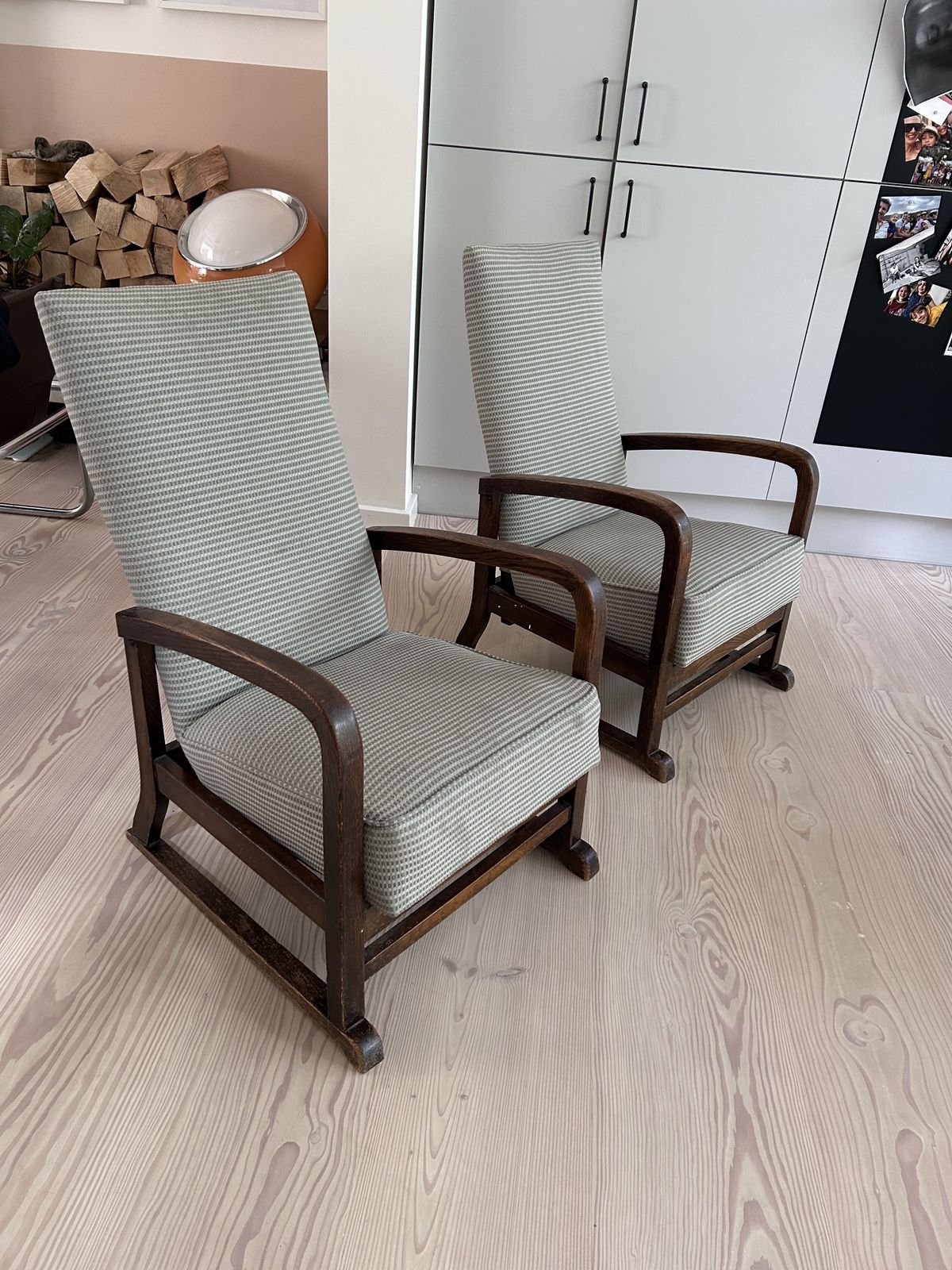 Pair Of Mid Century Upholstered Reclining Armchair photo Furniture