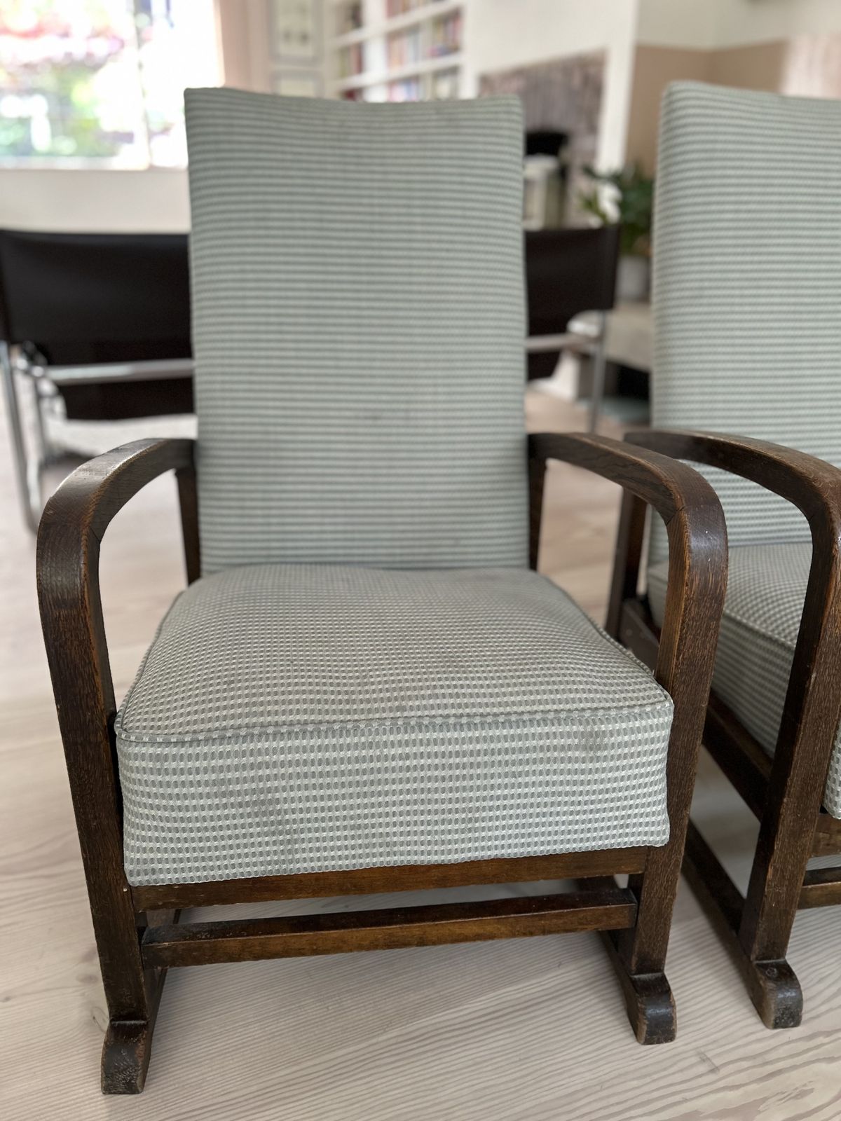Pair Of Mid Century Upholstered Reclining Armchair photo for sale