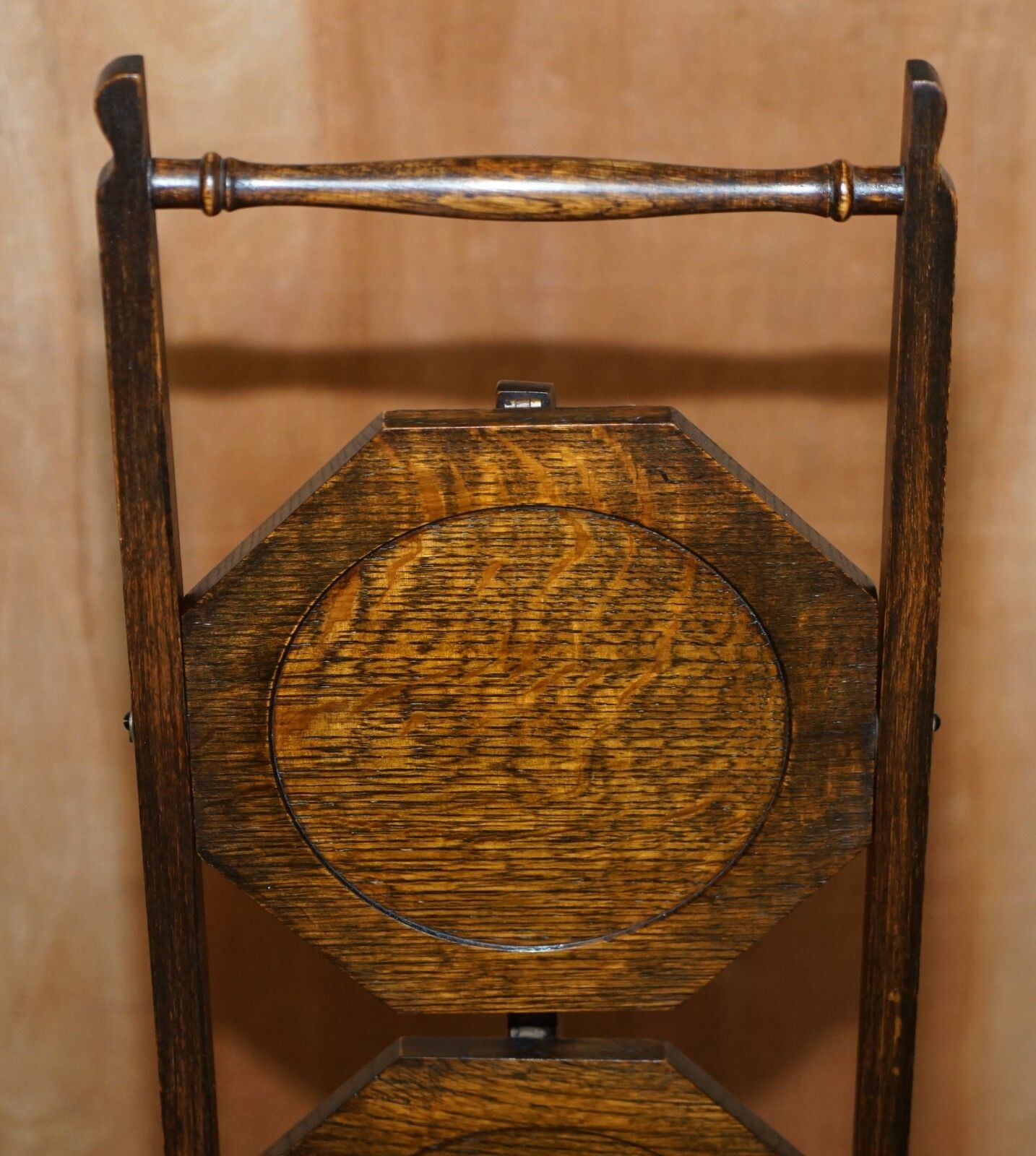 Circa 1900 English Oak Folding Whatnot Display Table Cake Stand Lovely Patina photo Furniture